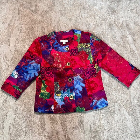 Coldwater Creek Womens Stretch Boho Jacket Blazer Multicolor Size 12P 3/4 Sleeve - Picture 1 of 7